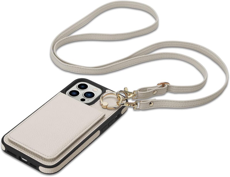Keallce Case for iPhone 14 Pro 6.1'', Detachable Crossbody Wallet Case with RFID Blocking Card Slots, 360ｰStand Ring, Flip Leather Protective Cover Lanyard Shoulder Strap Women for iPhone 14 Pro,Beige - Image 1